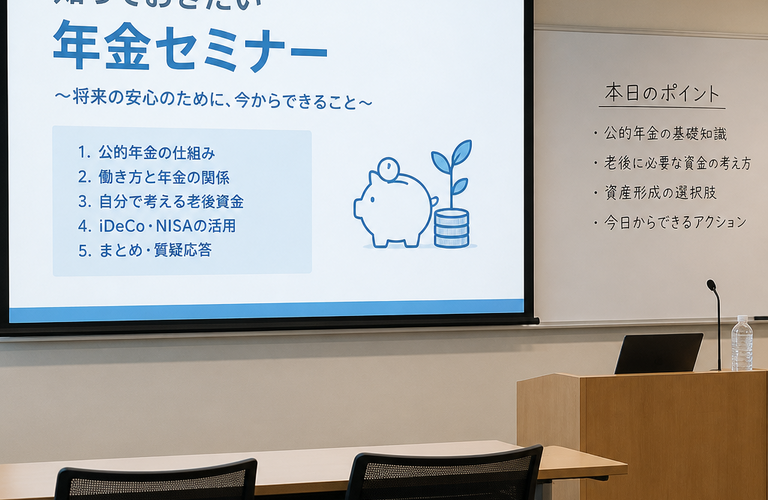 年金制度って知りたいけどよく分からない、そんな方に向けた老後に向けた公的年金を理解するための講座を開催しています。